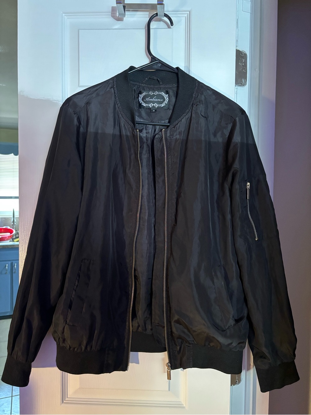 Ambiance Black Bomber Jacket Zip Up Lightweight Jacket Size M
